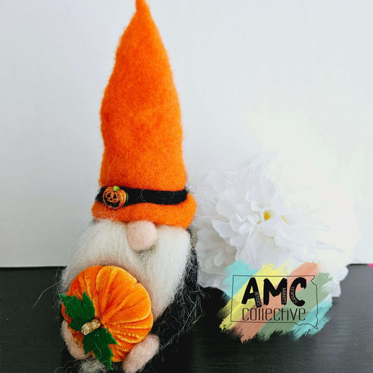 Orange and Black Gnome with Pumpkin