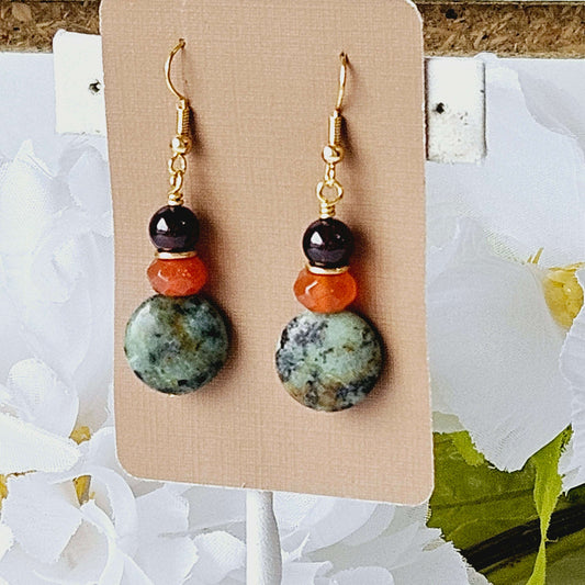 Orange/Black/Jade Earrings