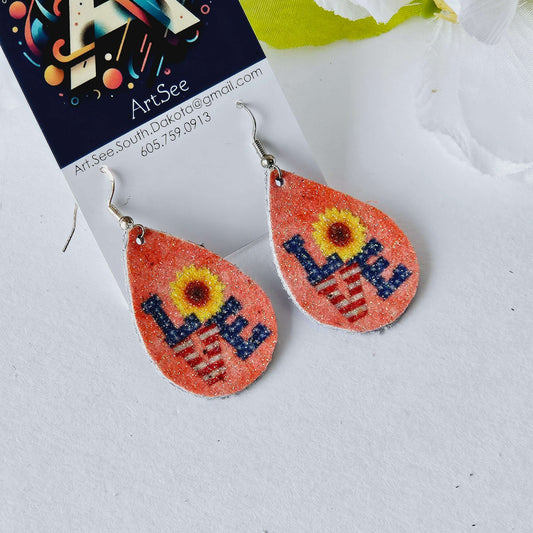 Patriotic Tear Drop Glitter Leather Earrings