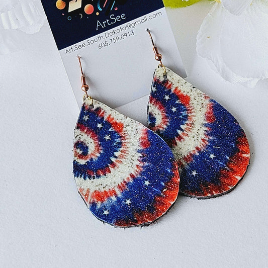 Tie Dye Patriotic Leather Earrings