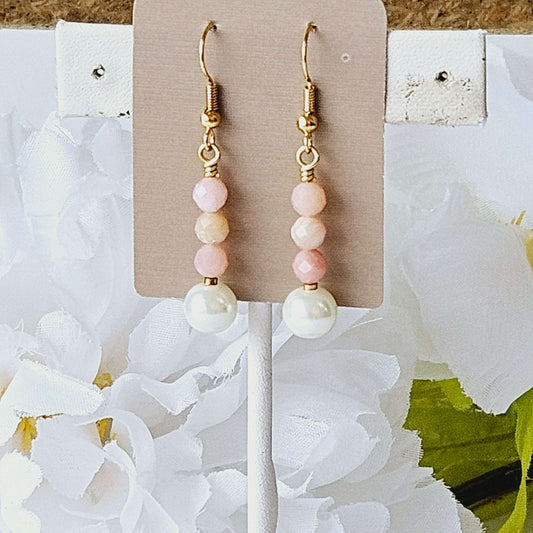 Pink Bead and Pearl Earrings