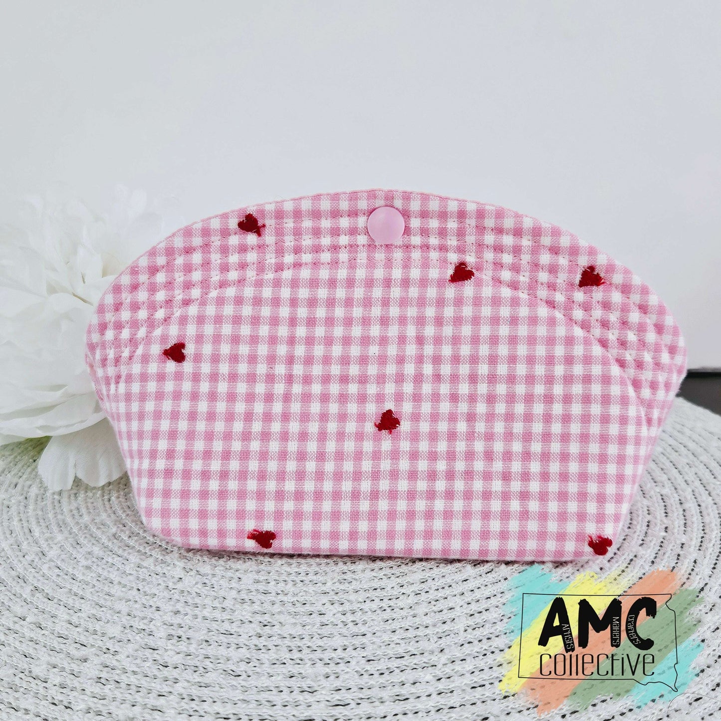 Pink Plaid/Hearts Snap Storage Pouch