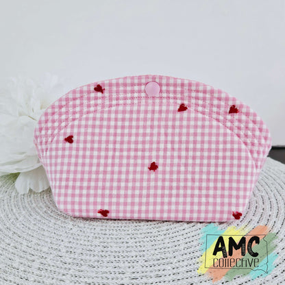 Pink Plaid/Hearts Snap Storage Pouch