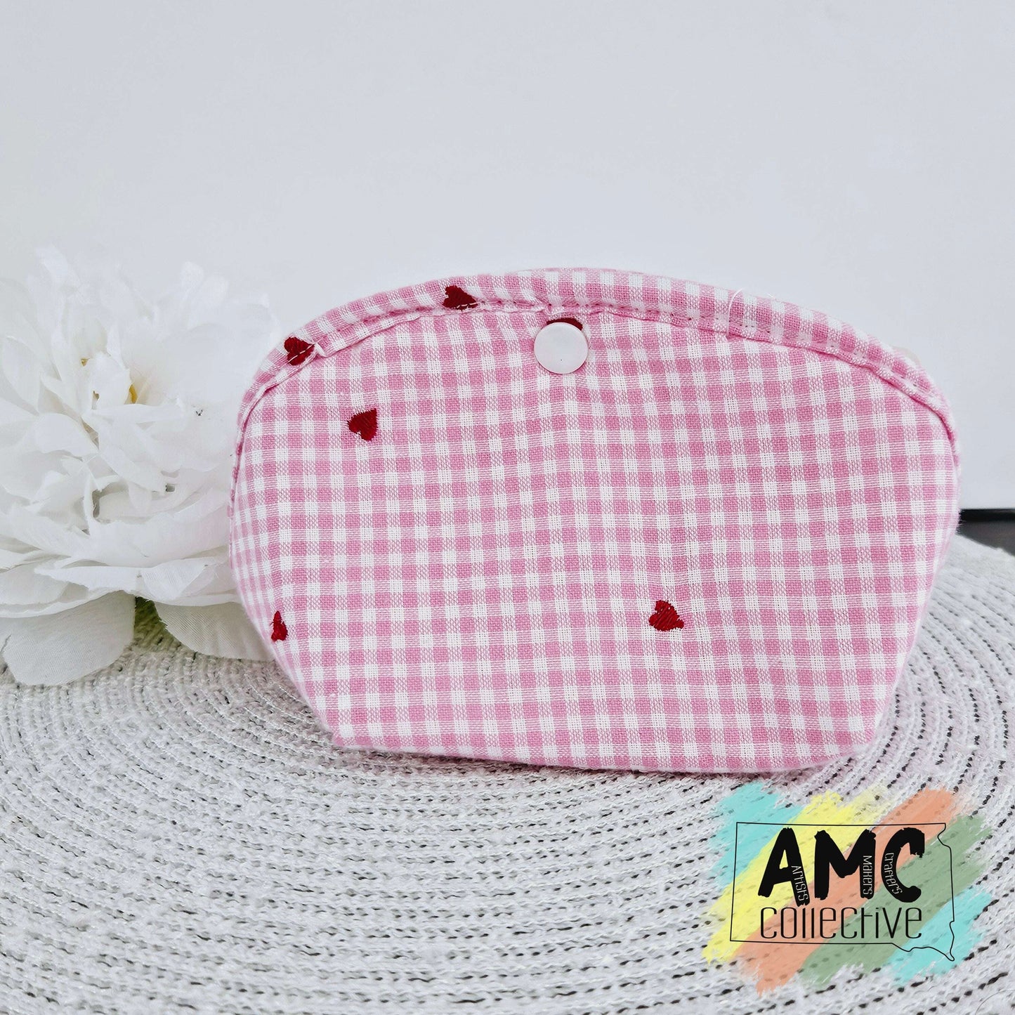 Pink Plaid/Hearts Snap Storage Pouch