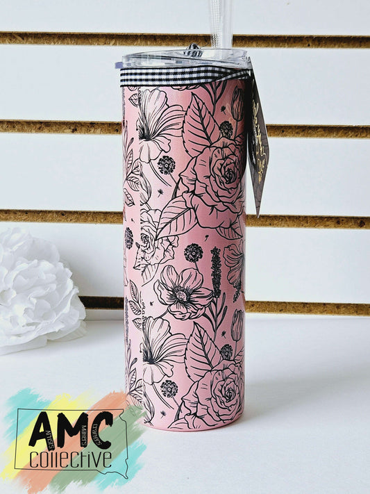 Pink Roses Skinny Tumbler