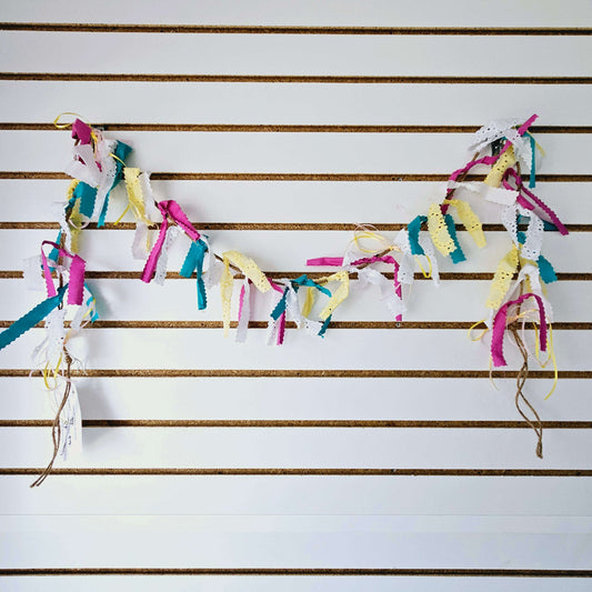 Pink/Green/Yellow Fabric Garland - 5 ft