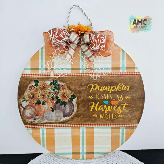 Pumpkin Kisses & Harvest Wishes Wood Sign