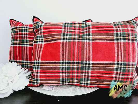 Red and Black Plaid Pillow