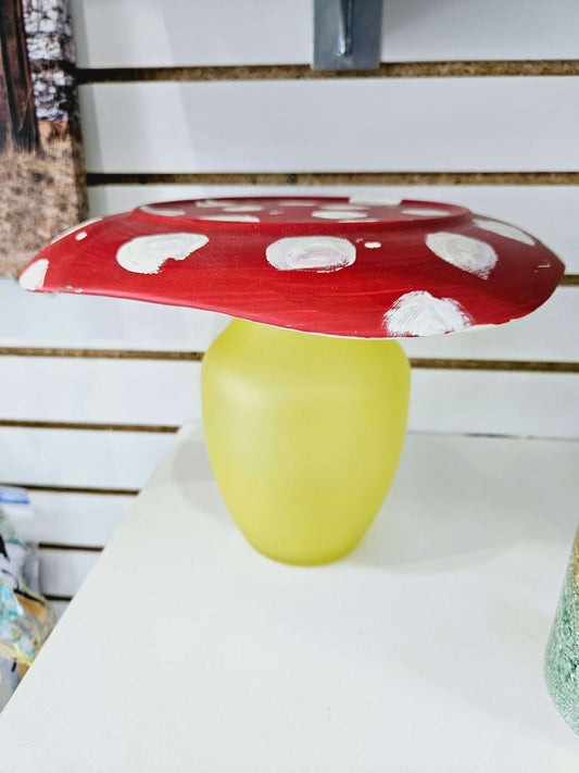 Red and Yellow Glass Mushroom Decor