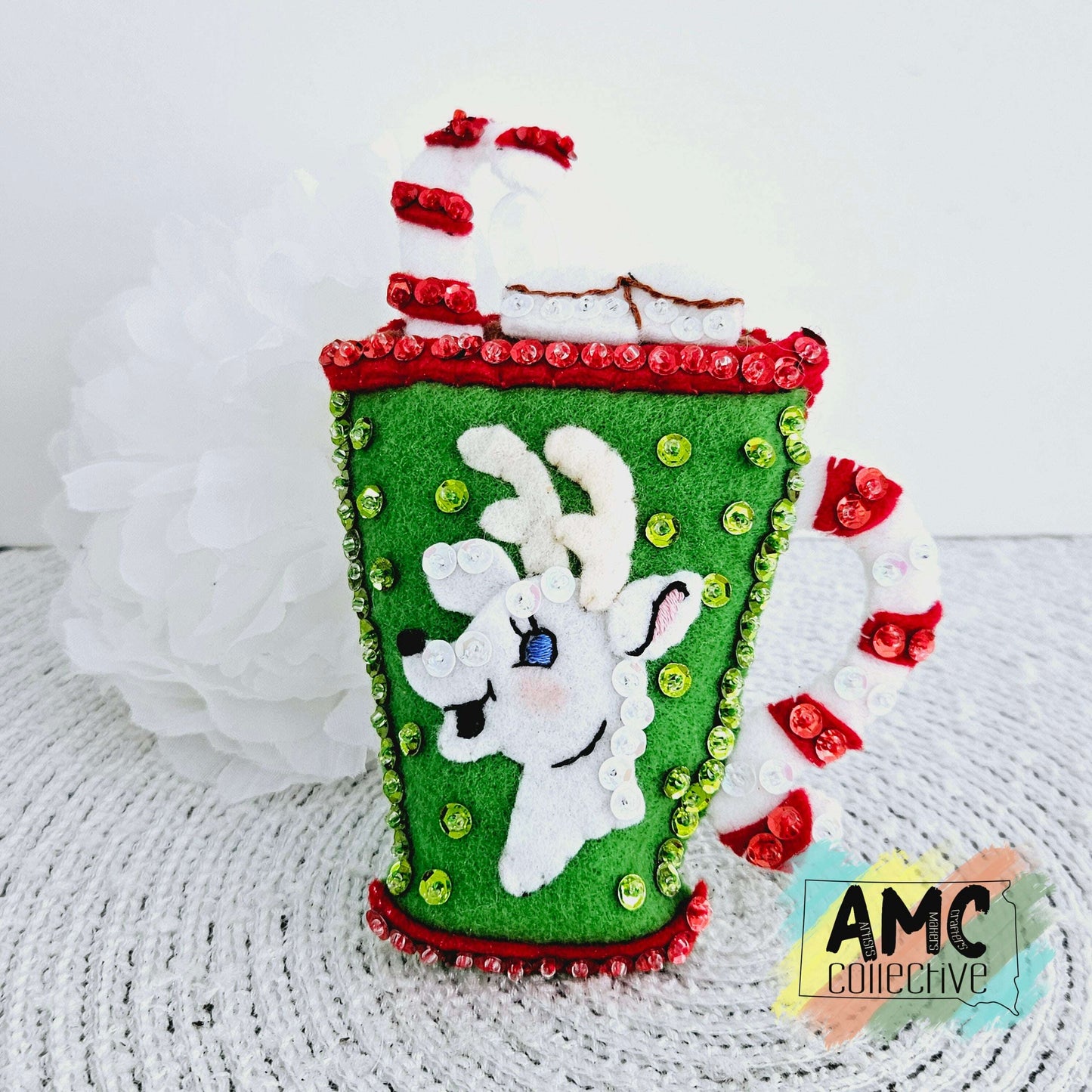 Reindeer Cocoa Mug Felt Ornament