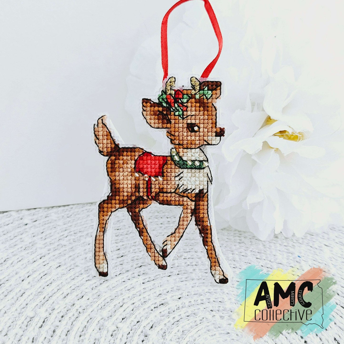 Reindeer Cross-Stitch Christmas Ornament