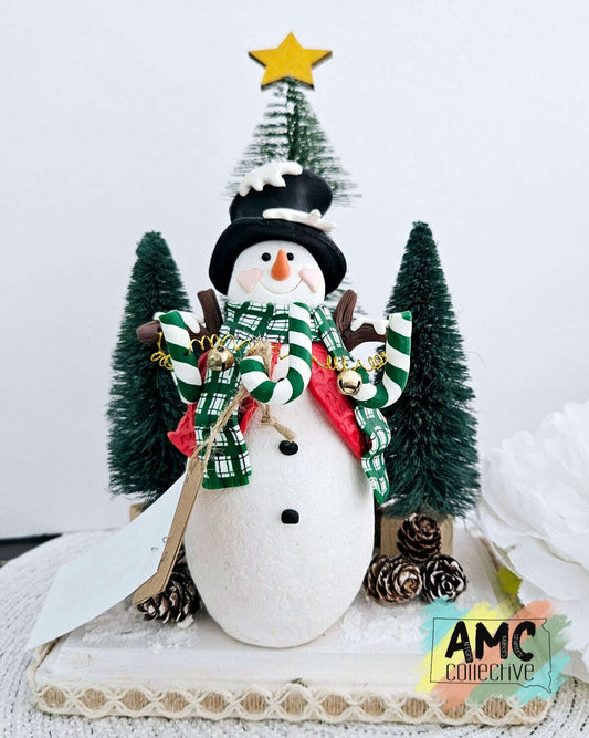 Resin Snowman on Wooden Base