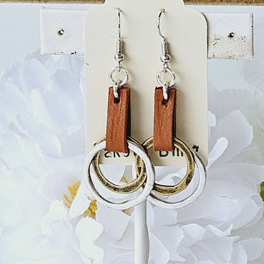 Rings on Leather Strap Earrings