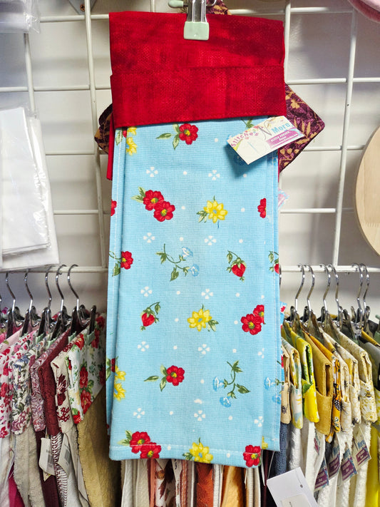 Floral Blue Towel with Red Topper