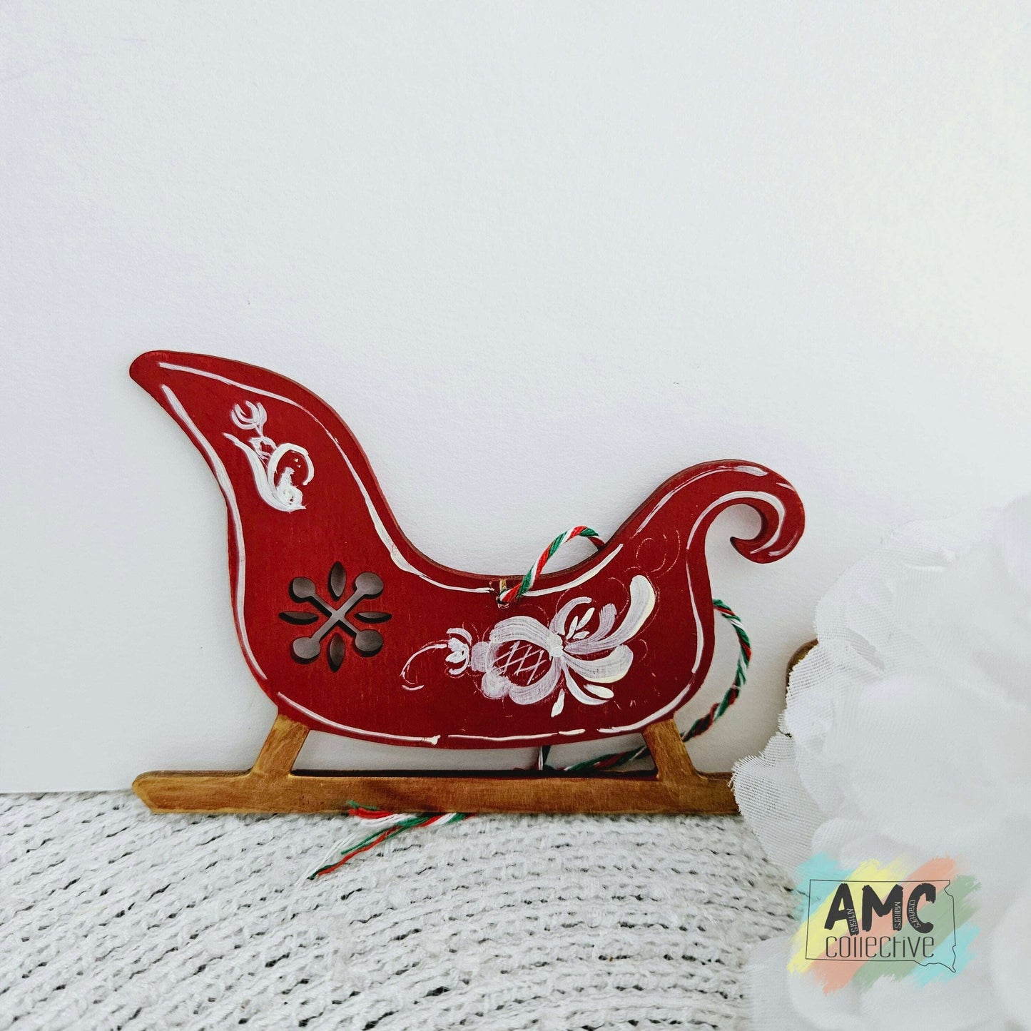 Rosemaling Wooden Christmas Sleigh