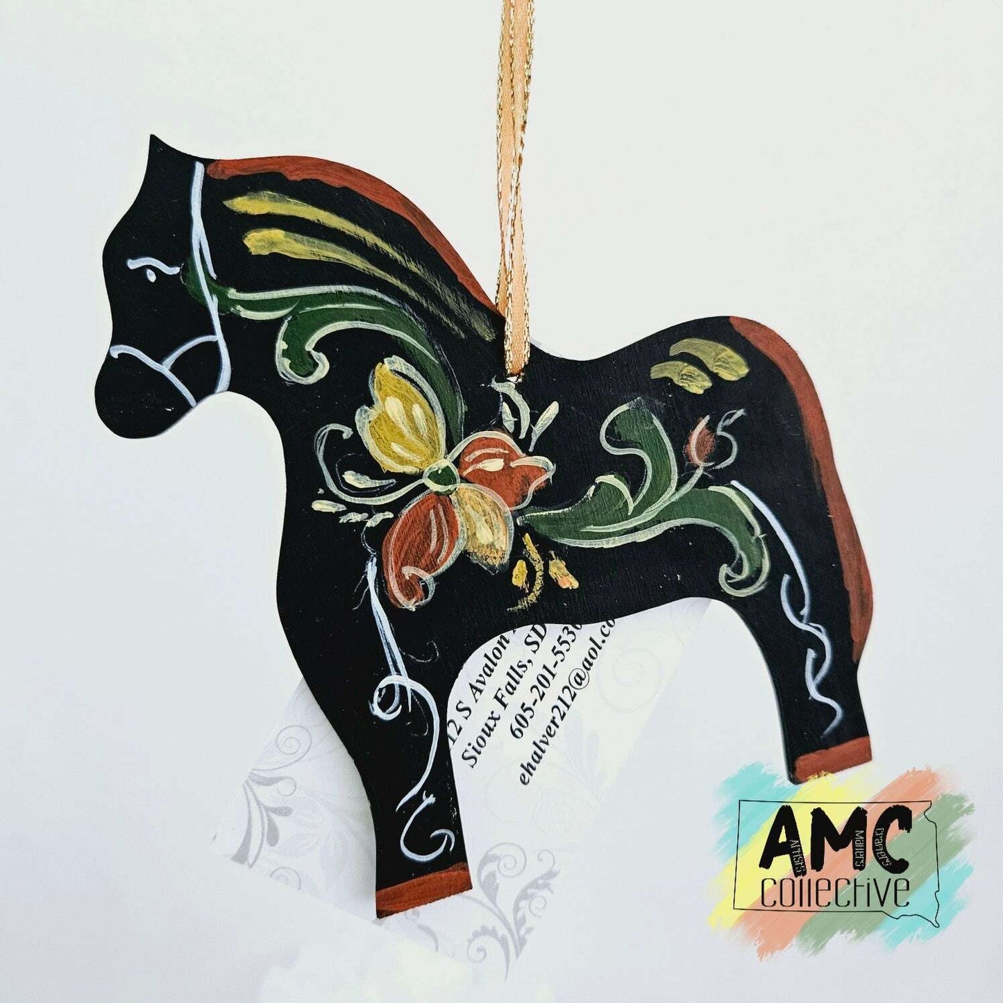 Rosemaling Wooden Horse Ornament