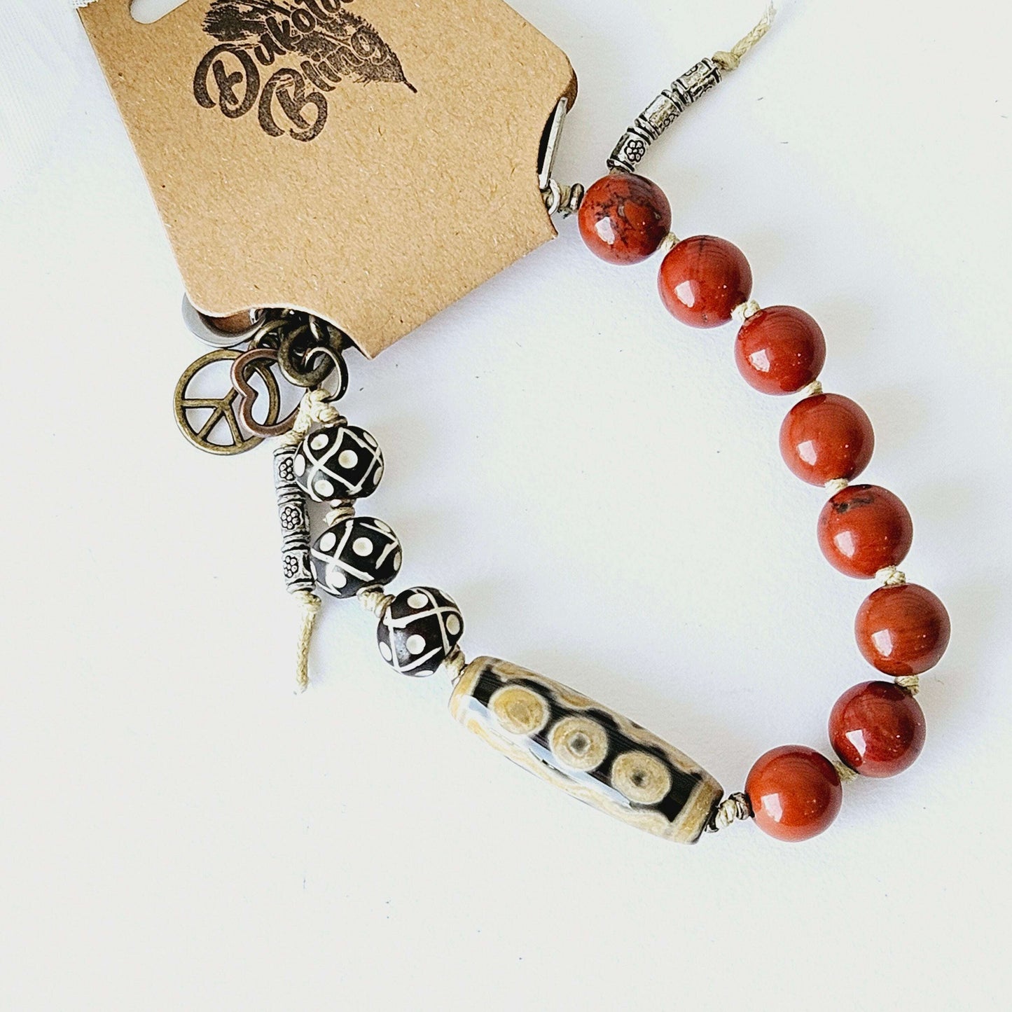 Rust and Brown Engraved Beaded Bracelet