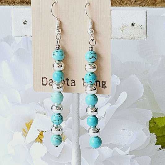 Silver and Turquoise Beaded Earrings