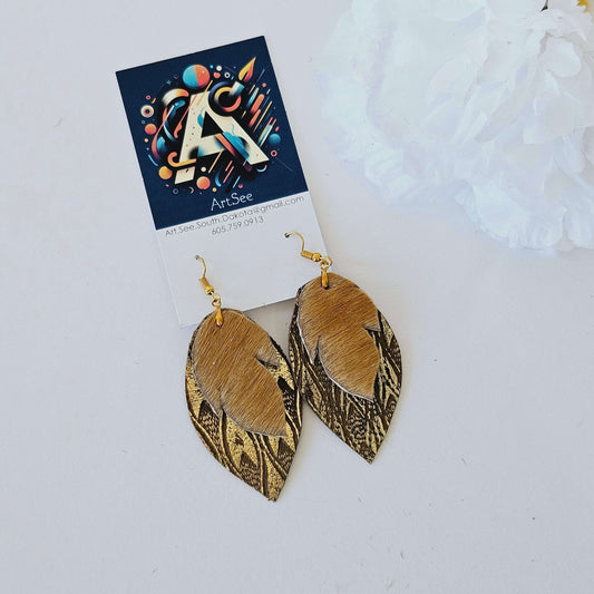 Small Double Feather Leather Earrings