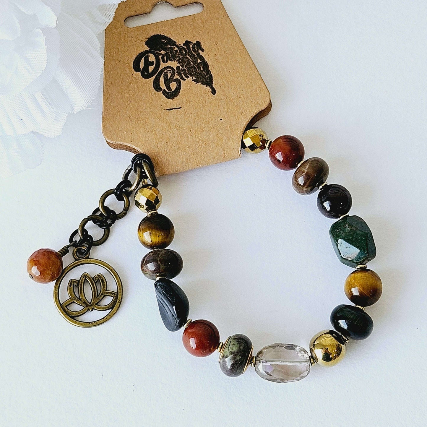 Stone Bracelet with Lotus Charm