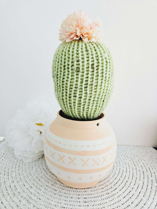 Tall Fat Knitted Cactus in Peach Pot