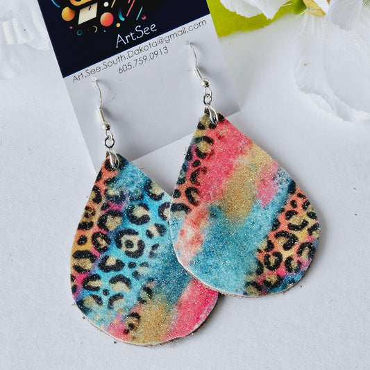 Tear Drop Glitter Leather Earrings