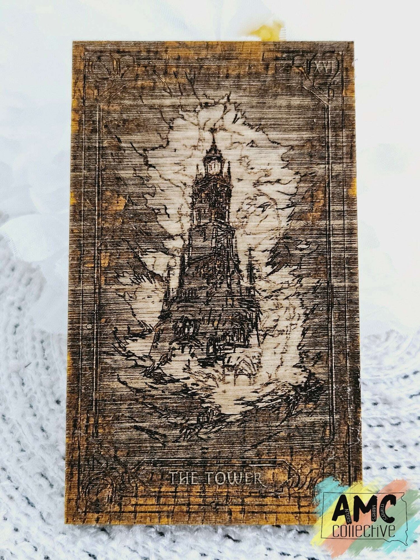 The Tower Wood Tarot Card