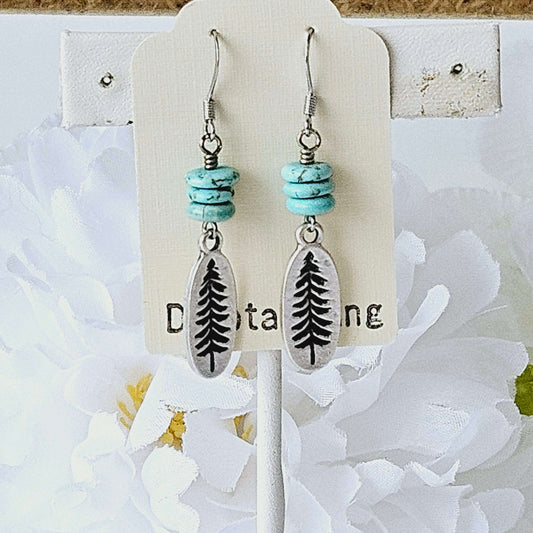 Tree and Turquoise Bead Earrings