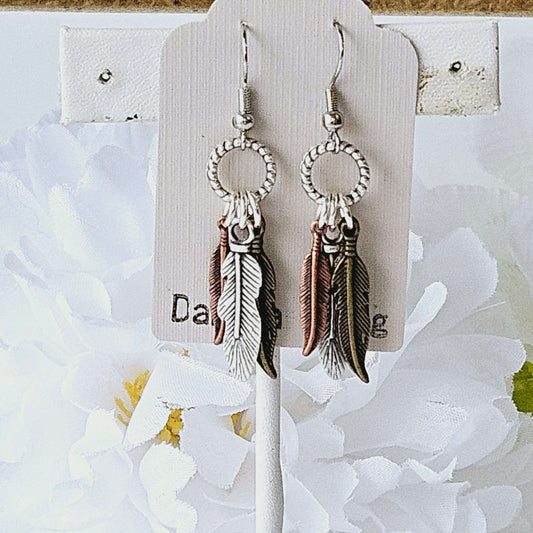 Tri Color Feather Earrings