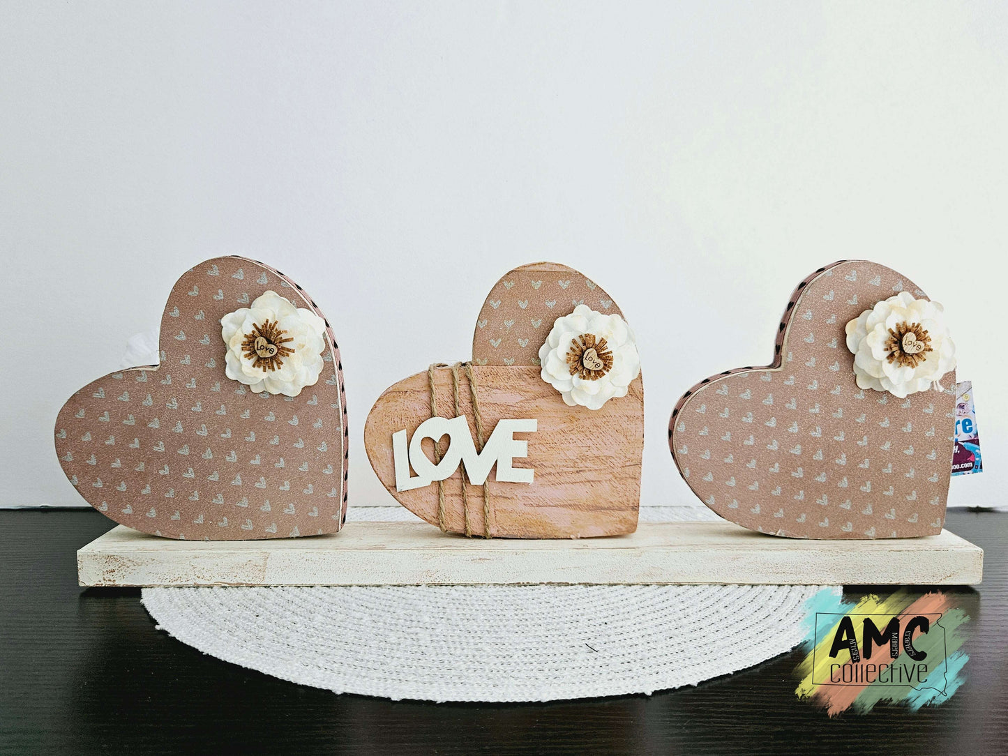 Triple Heart Wood Decor