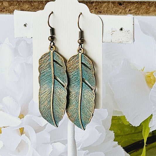 Turquoise Patina Leaf Earrings