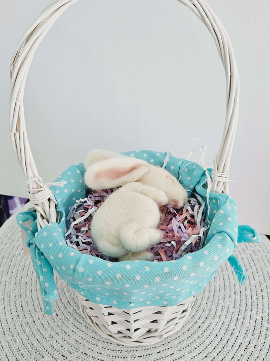 White Baby Bunny in Easter Basket