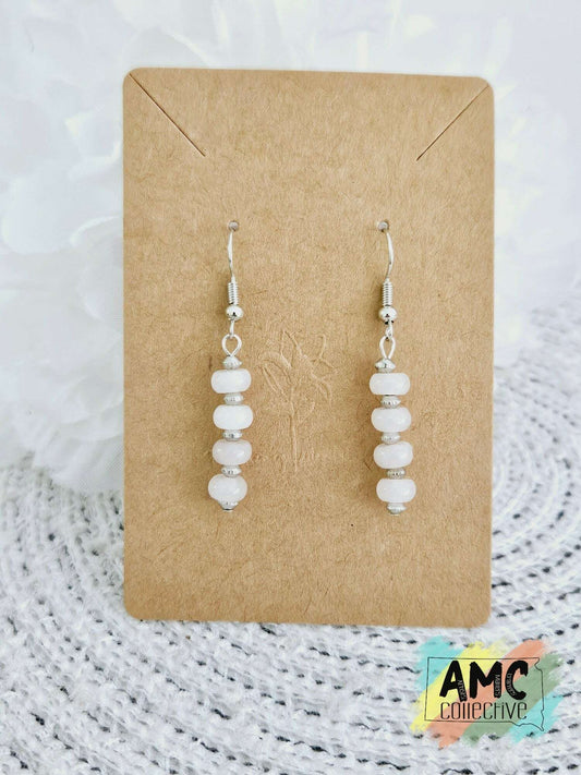 White Beaded Earrings - 4