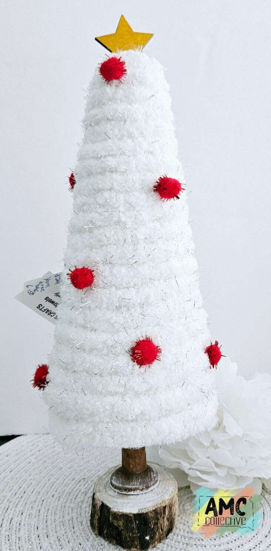 White Christmas Tree With Red Pompoms