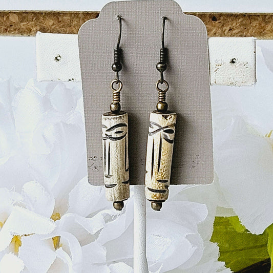 White Wood Engraved Earrings