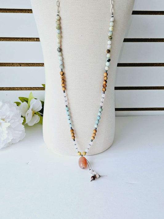 Wood and Stone Beaded Necklace