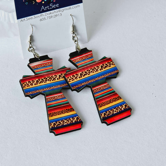 Wood Cross Earrings