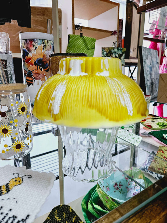 Yellow Glass Mushroom Decor